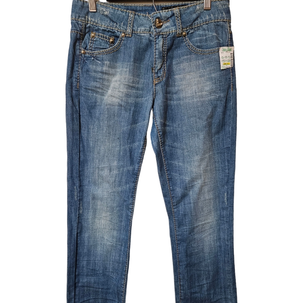 Vintage Premium Denim Jeans Adorned with Golden Ladybug Rivets size 31x32